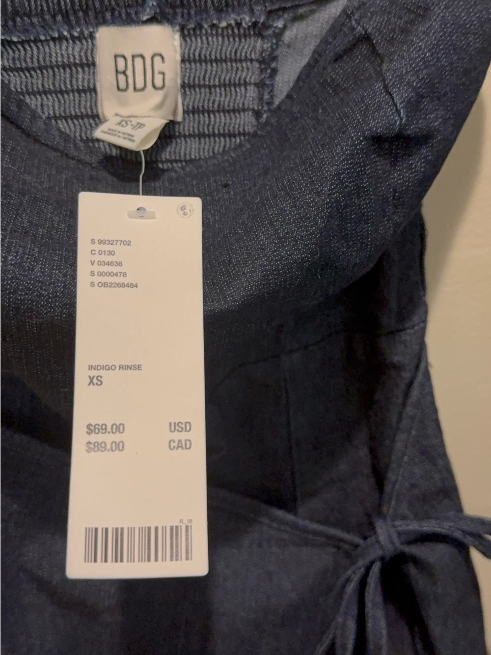 NWT- BDG Indigo Rinse Wrap Midi Dress in Deep Navy